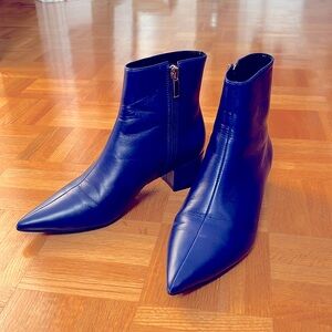 Cobalt blue leather booties, size 36 (US 6), like new condition